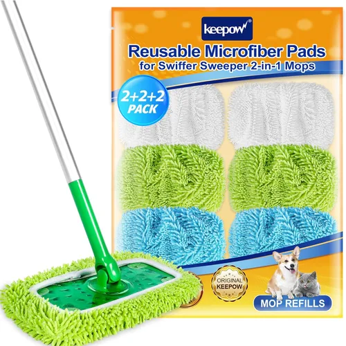 Miniatura 16 de KEEPOW Paños de barrido en seco reutilizables compatibles con Swiffer Sweeper, paños de trapeado húmedos lavables, almohadillas de trapeador