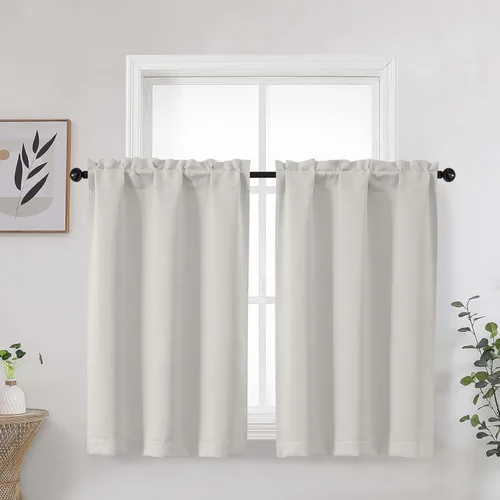 Miniatura 22 de Aqua Cafe - Juego de 2 paneles de cortinas opacas de 24 pulgadas de largo, con aislamiento térmico suave y sólido, para ventanas de baño, sótano