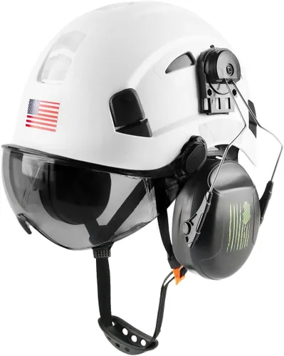 Casco de seguridad con visera y protección para los oídos, ajustable, ligero, ventilado, ABS, casco de trabajo para hombres y mujeres, suspensión de