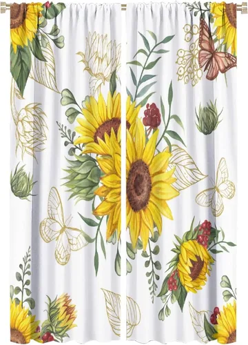 Miniatura 30 de Cortinas opacas de girasol, diseño natural, de granja, floral, con bolsillo para barra, para ventana, para dormitorio, sala de estar, 42 x 45