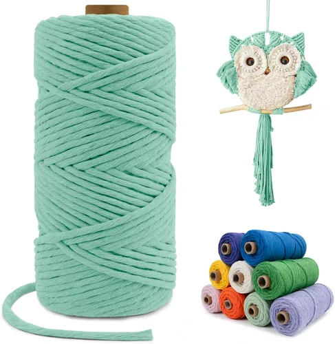 Miniatura 24 de Cuerda de macramé de una sola hebra de 0.197 in x 110 yardas, cuerda de macramé de algodón natural de 0.197 in, cuerda de algodón grueso para colgar