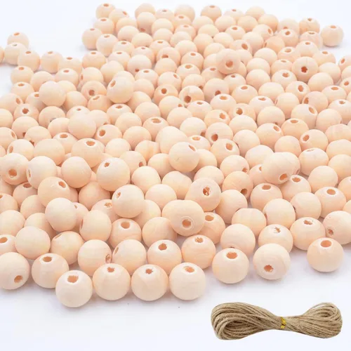 Miniatura 9 de 600 cuentas de madera de 0.472 in para manualidades con cordel de yute, cuentas redondas de madera natural sin terminar para manualidades, guirnalda