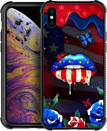 Miniatura 141 de Funda compatible con iPhone X/XS, diseño de bandera estadounidense de béisbol, TPU suave, a prueba de golpes, de vidrio templado, para iPhone X/XS