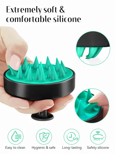 Miniatura 12 de HEETA Masajeador de cuero cabelludo para el crecimiento del cabello, cepillo de champú exfoliante de cuero cabelludo de silicona suave para Rojo