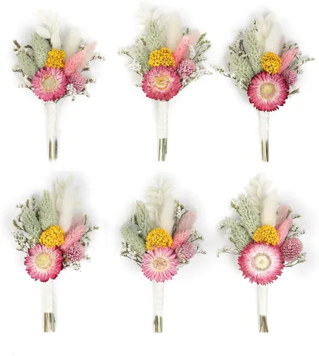 Miniatura 10 de Mini ramo de flores secas (paquete de 6), ramo de flores secas para centros de mesa de boda bohemia, hierba de pampas seca. (Blush)