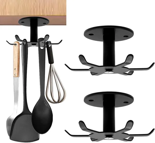 Miniatura 9 de Zorfeter Ganchos para utensilios de cocina para debajo del gabinete, estantes de utensilios de acero inoxidable con rotación de 360°, sin