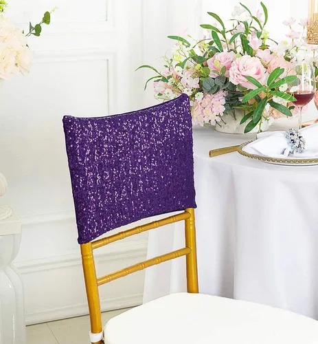 Miniatura 16 de Chiavari - 5 fundas para sillas Chiavari, con lentejuelas, elastano, elásticas, para bodas, fiestas, banquetes, eventos, color marfil
