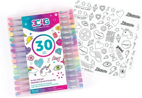 Miniatura 3 de Three Cheers for Girls by Make It Real - Juego de 30 bolígrafos de gel de colores con metal, pastel, neón, arcoíris y purpurina, bonitos bolígrafos