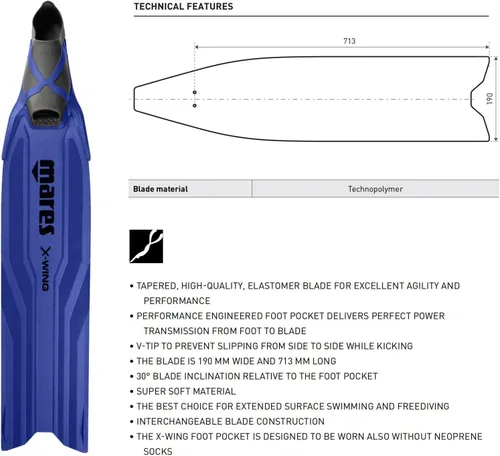 Miniatura 2 de Mares X-Wing Freediving Fins Tapered-Blade V-Tip Soft Swimming Fins for Freediving & Spearfishing