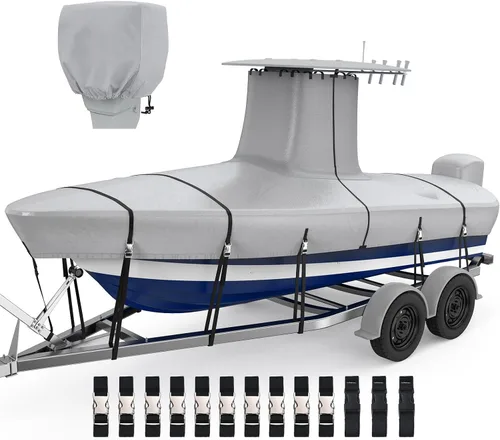 Miniatura 14 de Cubierta de barco RVMasking, de poliéster de lona ultragruesa de 1400D con doble revestimiento impermeable de PU, se adapta a 17-19 pies de barco