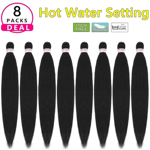 Miniatura 2 de BEFUNNY Paquete de 8 extensiones de cabello trenzado preestiradas 24 pulgadas, pelo profesional pre-estirado para crochet, trenza o rizo natural, 1b#