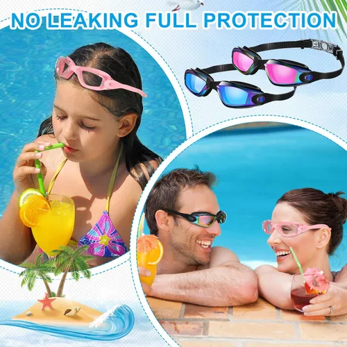 Miniatura 7 de Flutesan Paquete de 6 gafas de natación para adultos, antiniebla, con tapones para los oídos, clip para la nariz, sin fugas, protección completa