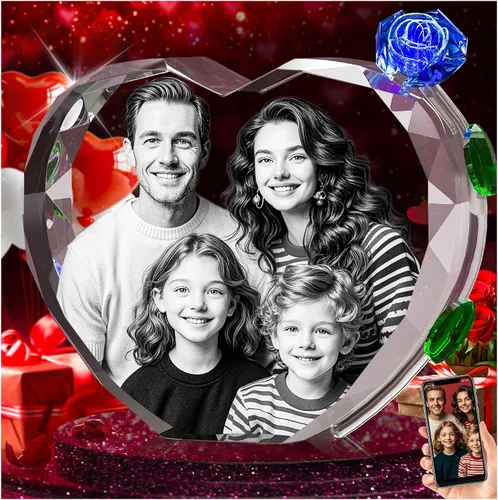 Miniatura 14 de QPCBEBY Foto de cristal 3D con rosa de cristal rojo, regalos personalizados para el día de la madre para mamá, esposa, mujer, ella, novia, pareja