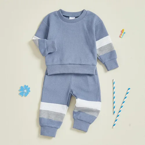 Miniatura 26 de Kuriozud Conjunto de 2 piezas de sudadera con cuello redondo y pantalones deportivos para niños pequeños para otoño e invierno
