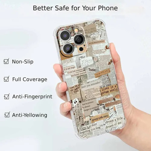 Miniatura 2 de Funda de colágeno de periódico retro para iPhone 13 Pro Max, patrón de papeles viejos estético, funda única de TPU de moda compatible con iPhone 13