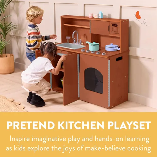 Miniatura 3 de Chef's Station - Juego de cocina de madera para niños, color nogal oscuro