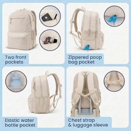 Miniatura 6 de Bolsa de viaje para perros – Mochila completa para pañales para perros con 2 cuencos de viaje sin BPA, bolsa de golosinas, contenedor de alimentos