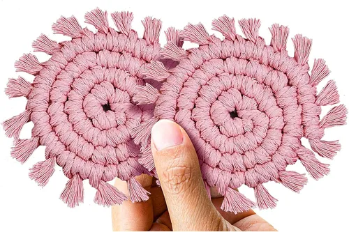 Miniatura 12 de Paquete de 2 posavasos de algodón para portavasos de automóvil, portavasos de automóvil, soportes para bebidas, lindos soportes de macramé bohemios