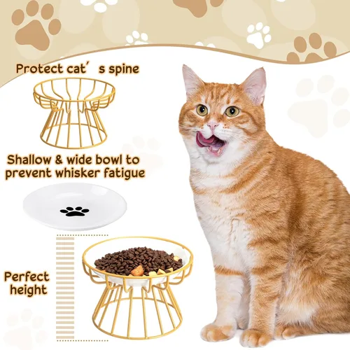 Miniatura 3 de Roshtia 4 juegos de cuencos elevados de cerámica para gatos con soporte de metal, platos aptos para lavavajillas, platos elevados antideslizantes