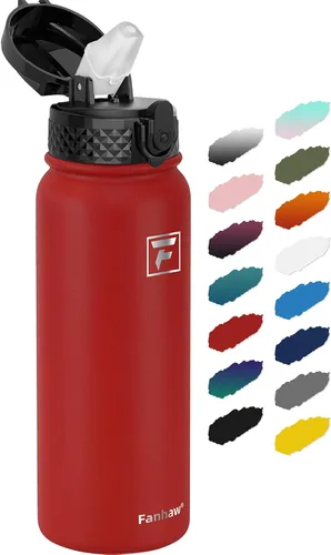 Miniatura 32 de Fanhaw Botella de agua de acero inoxidable aislada para niños de 20 onzas con tapa con popote, a prueba de fugas y antipolvo, botella de uso diario