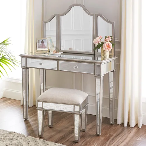 Miniatura 6 de SEI Furniture - Juego de tocador con espejo Kalla con almacenamiento - 2 piezas - Plata - Diseño de transición - Ideal para baño, Master Suite