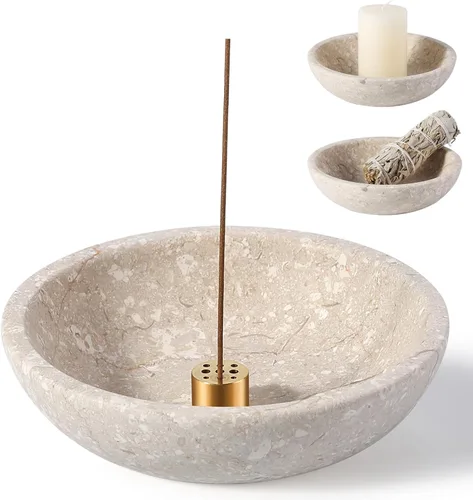 Miniatura 10 de Koville Soporte de incienso de mármol natural, soporte para varillas de incienso con 9 agujeros, quemador de incienso hecho a mano con recogedor