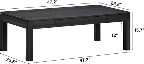 Miniatura 2 de NTC Flow Mesa de Café Moderna de Madera Rectangular con Cajón Oculto – Resistente al Agua y al Calor, Negro Quemado
