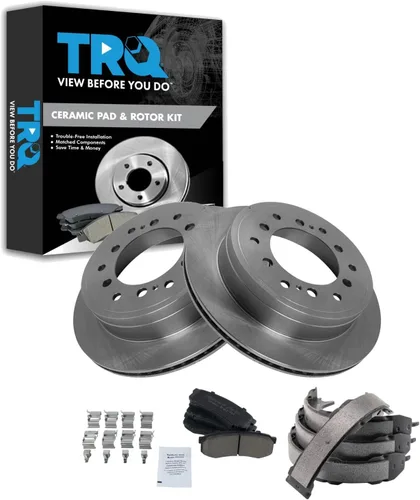 Miniatura 114 de TRQ Kit de pastillas de freno y rotor Posi trasero premium con zapatas de estacionamiento para camión GM SUV