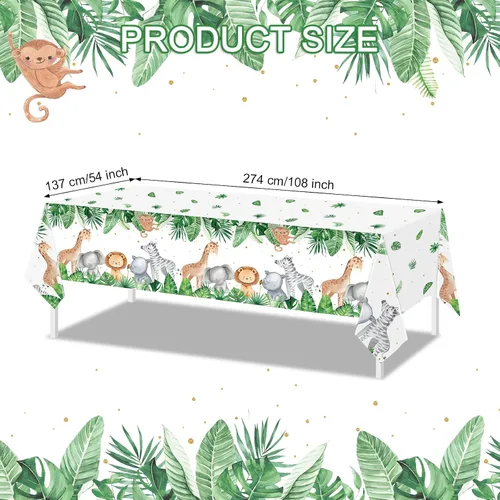 Miniatura 3 de Mantel de fiesta de safari en la selva, mantel con estampado de animales salvajes, verde salvia, decoración de baby shower, cubierta de mesa