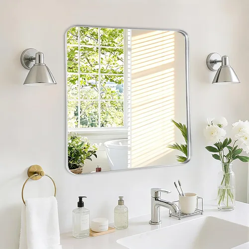 Miniatura 9 de Fabuday Espejo Grande de Baño Negro de 40x30 Pulgadas - Espejos Rectangulares con Marco para Pared, Espejo de Metal Negro Montado en la Pared