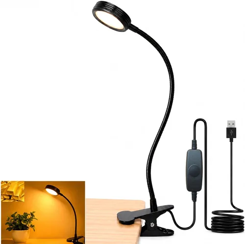 Miniatura 10 de Lámpara de escritorio USB con clip con 3 modos de color, brillo ajustable, cuello de cisne, temporizador de 1 minuto, luz de libro para leer libro