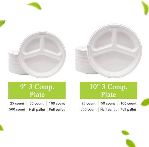 Miniatura 7 de three leaf Bandeja de Bagazo de 6 Compartimentos Resistente - Súper Fuerte - Natural - Ecológica Platos Desechables de Bagazo, 100% Biodegradables