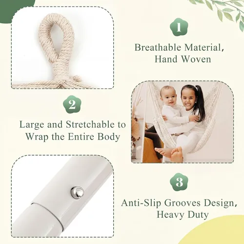 Miniatura 3 de Barydat 2 sillas colgantes tipo hamaca estilo bohemio, para exteriores e interiores, cómoda cuerda de algodón suave, con barras de metal Beige
