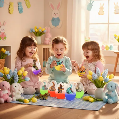 Miniatura 6 de Paquete de 6 huevos gigantes con dinosaurio para tirar hacia atrás, juguetes para niños y niños pequeños, cesta de Pascua, regalos de fiesta