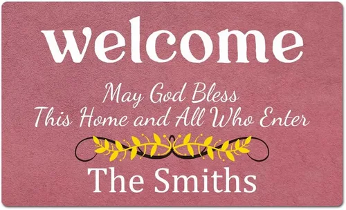 Miniatura 6 de Divertida bienvenida personalizada con nombre de familia May God Blessed This Home and All Who Enter - Felpudo para puerta delantera
