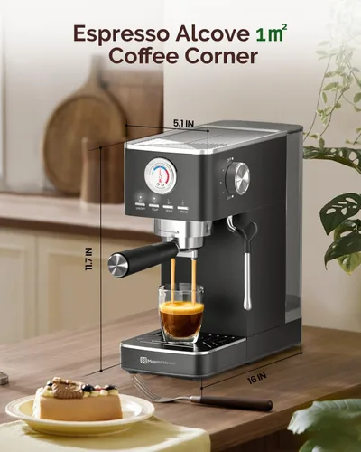 Miniatura 7 de Máquina de Espresso Maestri House, Bomba ULKA de 20 Bares, Cafetera de Espresso Compacta con Medidor de Flujo Integrado, Espumador de Leche a Vapor