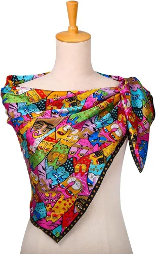 Miniatura 4 de HeyToo Bufanda cuadrada de seda 100% grande para mujer, colección de arte de lujo, bufanda para el cuello