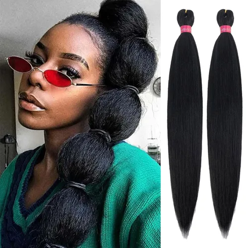 Cabello trenzado negro preestirado, 2 paquetes de extensiones de cabello de trenzas de caja de 26 pulgadas, pelo sintético preestirado trenzado