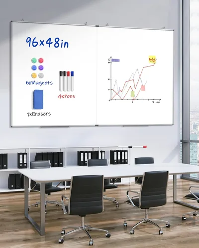 Miniatura 2 de Pizarra blanca magnética grande de borrado en seco de 96" x 48", tablero extraíble para colgar en la pared con 4 marcadores y 1 borrador seco y 6