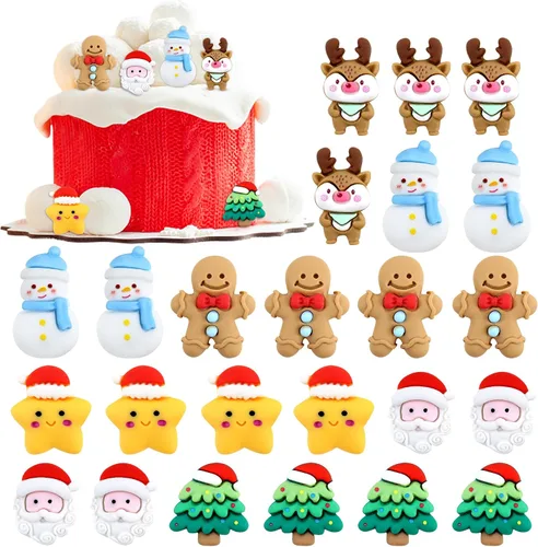 Miniatura 20 de Ercadio Paquete de 25 adornos para cupcakes de Papá Noel y elfo - Sombreros de Papá Noel con purpurina, sombreros de elfo, palillos para cupcakes