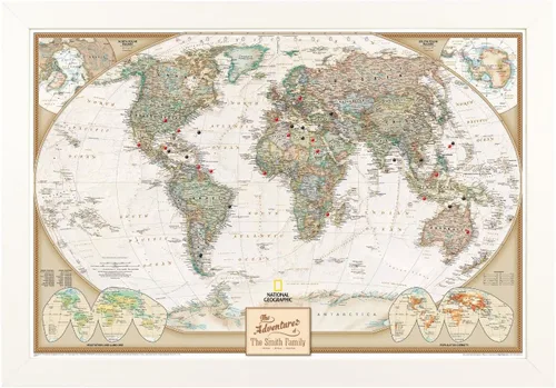 Miniatura 34 de Mapamundi con alfileres, personalizado, ejecutivo, con marco de 24 x 36" y alfileres, Negro (Rustic Black), 24 x 36 pulgadas Marco negro rústico