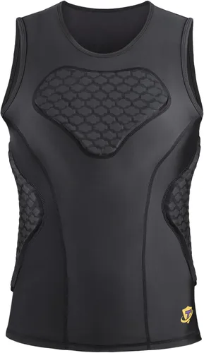 Men's Football Padded Compression Shirt Baseball Chest Protector Rib Protector Vest Heart Guard Sternum Undershirt for Rugby Soccer Hockey Paintball