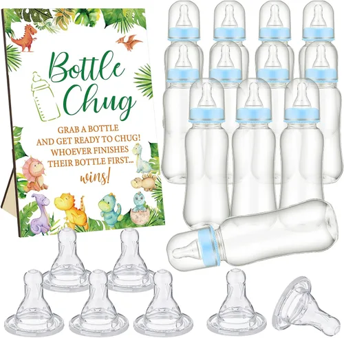 Miniatura 21 de TrelaCo Safari Cool Baby Shower Games Bottle Chug Sign Wooden Jungle Animals Set de regalo para revelación de género suministros de fiesta y 12