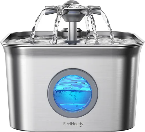 Miniatura 10 de Fuente de agua para gatos de acero inoxidable, 2.8 L con bomba ultra silenciosa de 20 dB, ideal para mascotas tímidas, ventana LED de nivel de agua