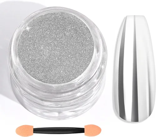 SAVILAND Polvo para uñas cromado plateado - 1g Polvo cromado efecto espejo metálico para uñas de gel, pigmento para manicura y arte en uñas, polvo