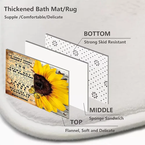 Miniatura 7 de AZHM Juego de 4 piezas de cortinas de ducha con alfombras Juego de baño de girasol decoración citas inspiradoras cortinas de baño juego de ducha