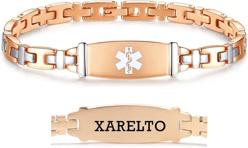 Miniatura 103 de LinnaLove Lady Medical Alert - Pulseras médicas de acero inoxidable para mujer, 7.5 pulgadas