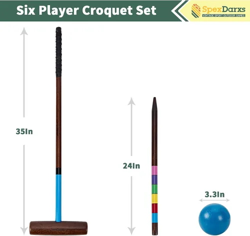 Miniatura 2 de SpexDarxs Juego de croquet para seis jugadores, juego de croquetas de 35 pulgadas con mazos de madera de primera calidad, bolas