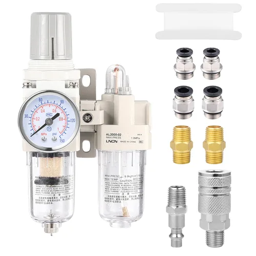 Miniatura 11 de Filtro de aire de compresor de 1/4 pulgadas Regulador de presión Filtro separador de trampa de agua y aceite con copa lubricante AFC2000 1/4 "Filtro