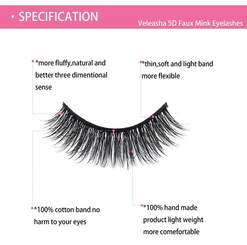 Miniatura 10 de Veleasha Pestañas postizas de manga puntiagudas, 100% hechas a mano, aspecto natural, pestañas postizas ligeras con banda transparente suave